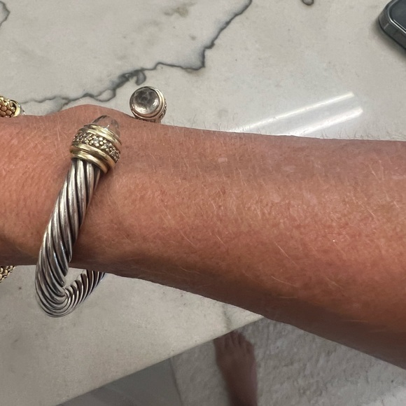 David Yurman Smoky Quartz 7mm Cable Bracelet with 18 ct gold and pave diamonds - Picture 3 of 7